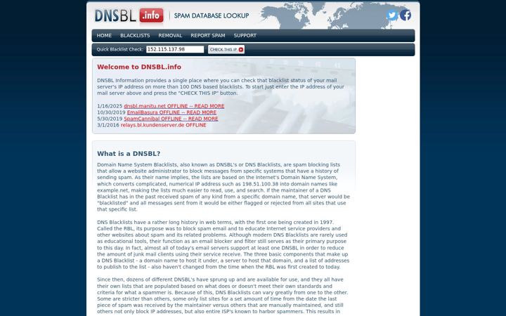 Screenshot of dnsbl.info
