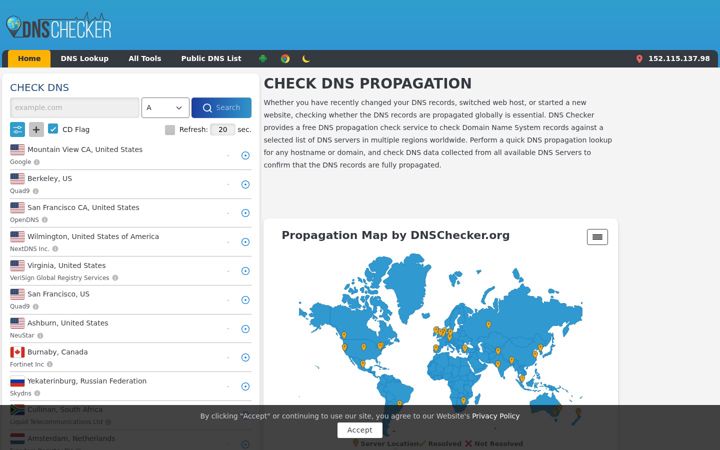 Screenshot di dnschecker.org