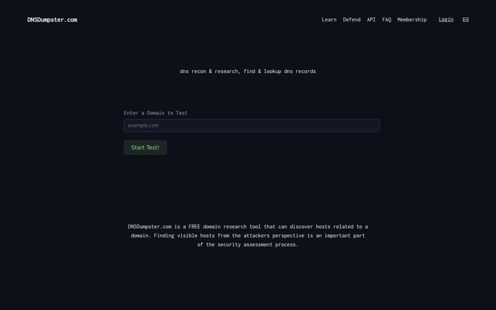 Screenshot of dnsdumpster.com