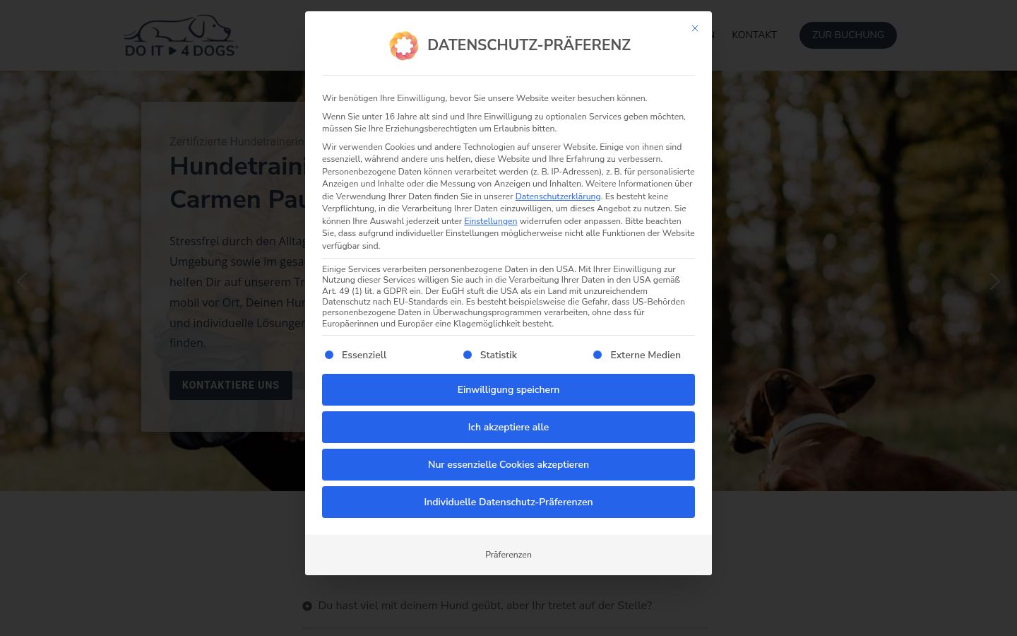 Screenshot del banner di consenso mostrato prima di qualsiasi interazione