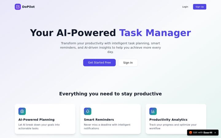 Screenshot of do-pilot-smart-task-manager-a366a7a8.base44.app