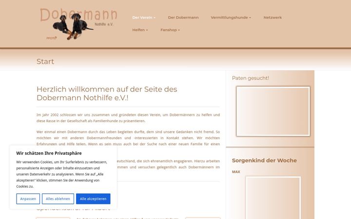 Snímek obrazovky dobermann-nothilfe.de