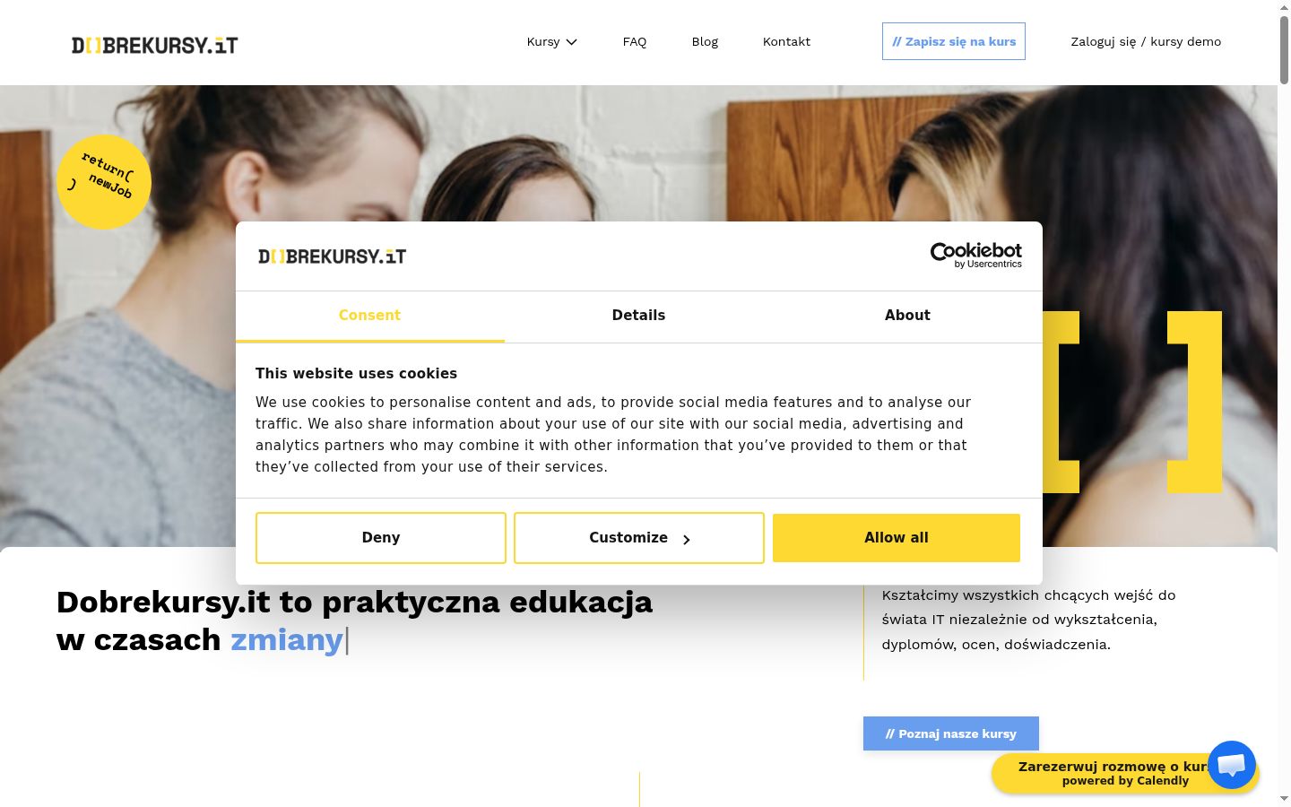 Snímek obrazovky baneru souhlasu zobrazeného před jakoukoli interakcí