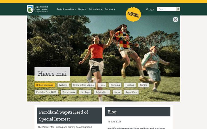 Screenshot of doc.govt.nz