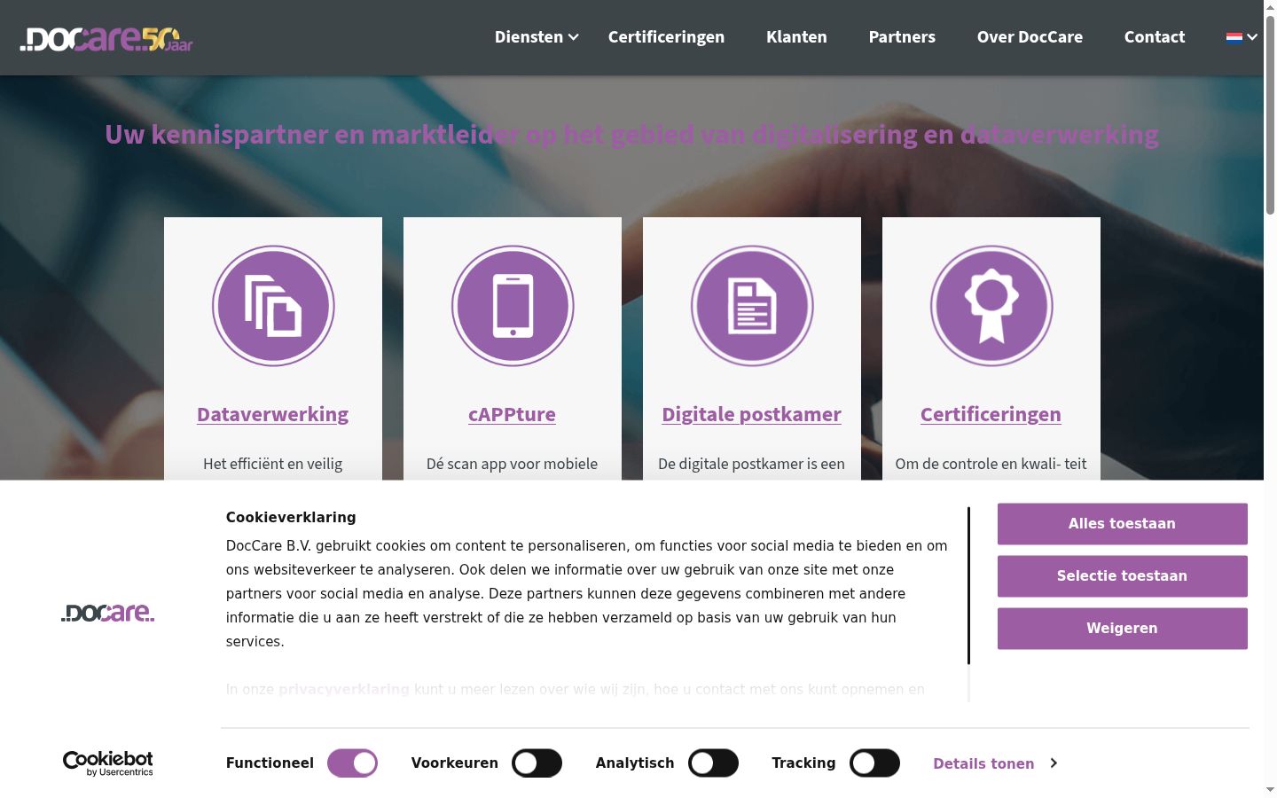 Screenshot des Einwilligungsbanners vor jeglicher Interaktion