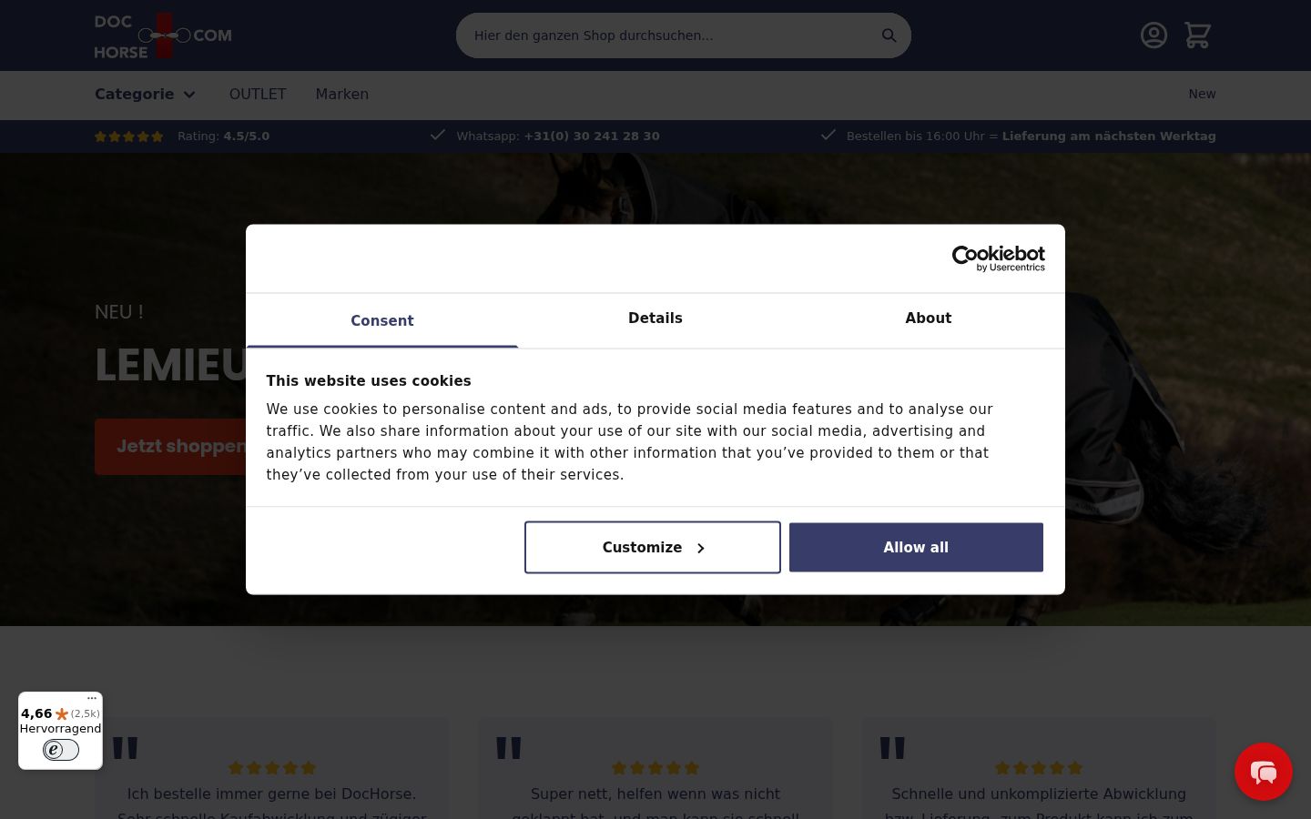 Screenshot del banner di consenso mostrato prima di qualsiasi interazione