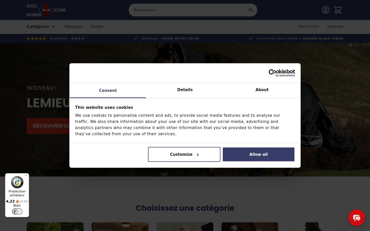 Capture d'écran de la bannière de consentement affichée avant toute interaction