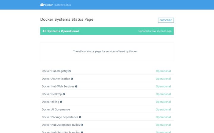 Screenshot of dockerstatus.com