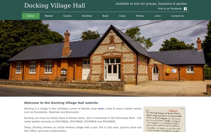 Screenshot of dockingvillagehall.com