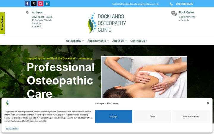 Screenshot ta' docklandsosteopathyclinic.co.uk