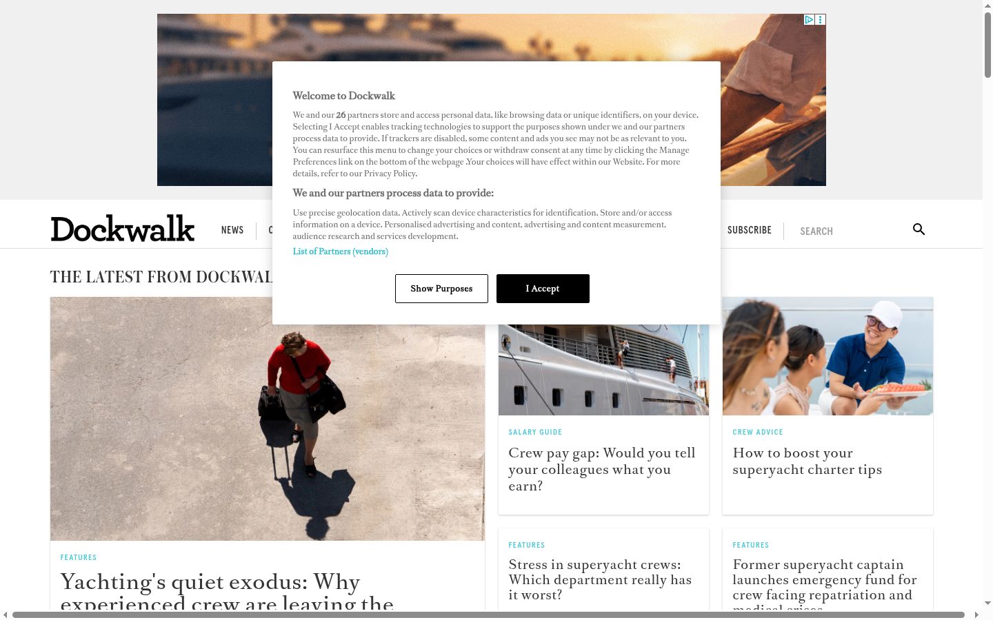 Screenshot del banner di consenso mostrato prima di qualsiasi interazione