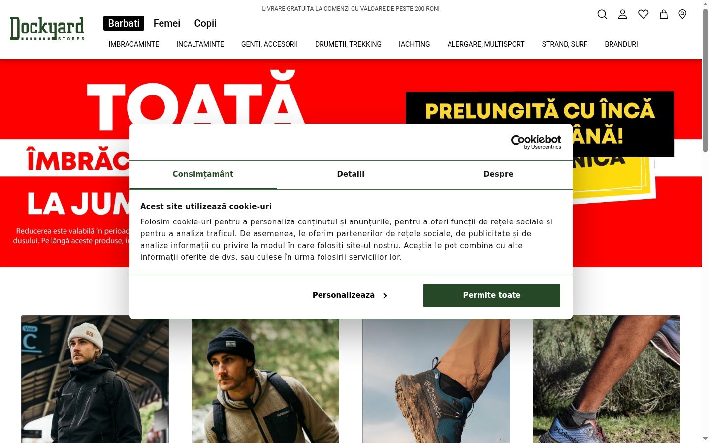 Captură de ecran a bannerului de consimțământ afișat înainte de orice interacțiune