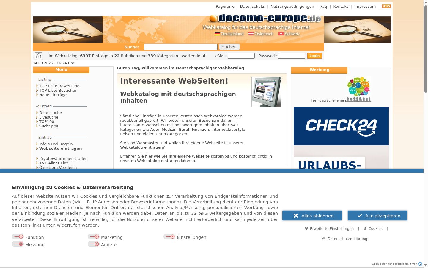 Snímek obrazovky baneru souhlasu zobrazeného před jakoukoli interakcí