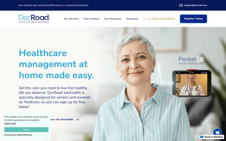 Ekrānuzņēmums no docroad.webflow.io