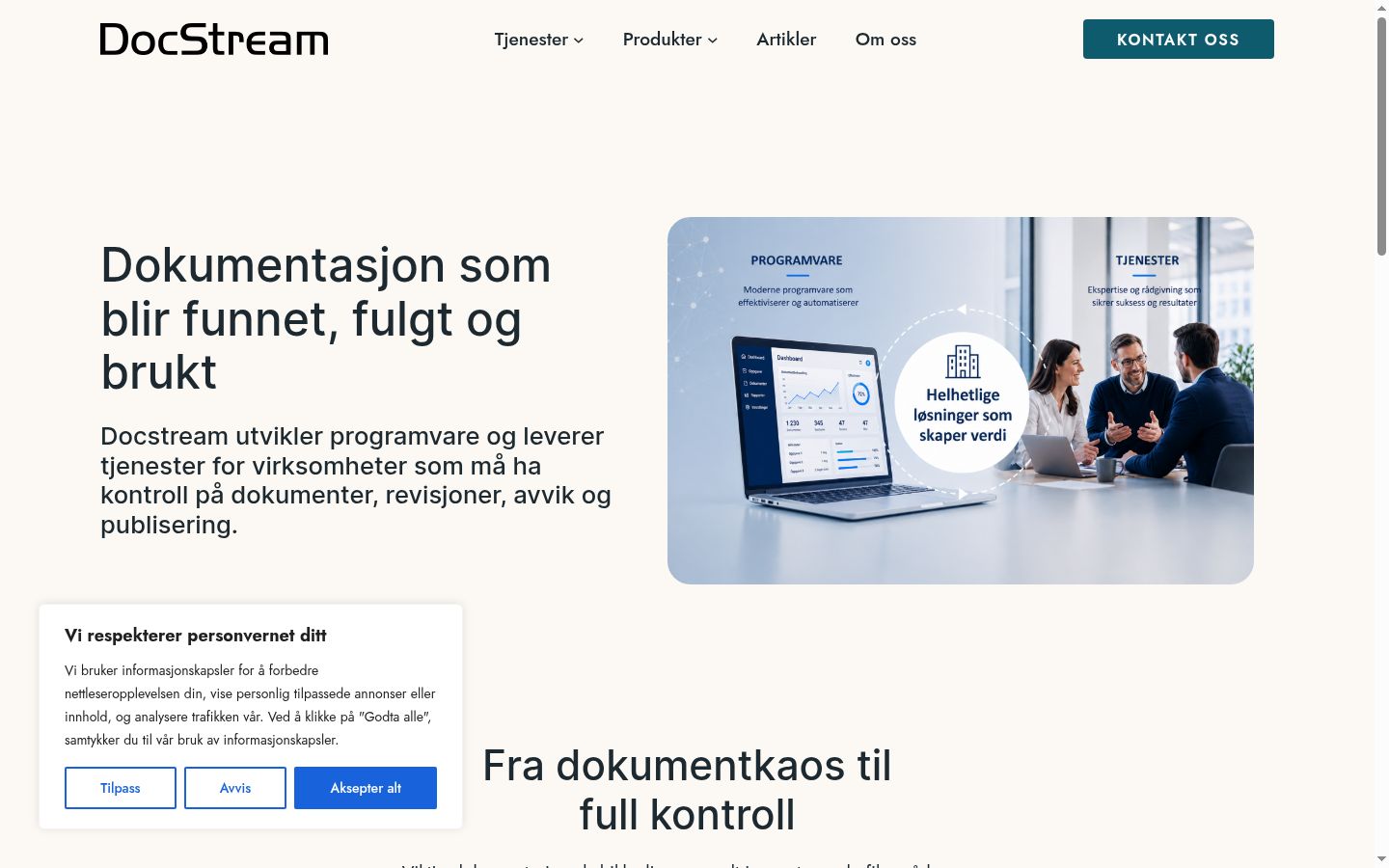 Skærmbillede af samtykkebanneret, som det blev vist før nogen interaktion
