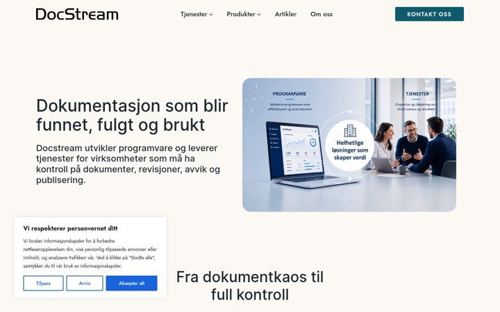 Skærmbillede af docstream.no