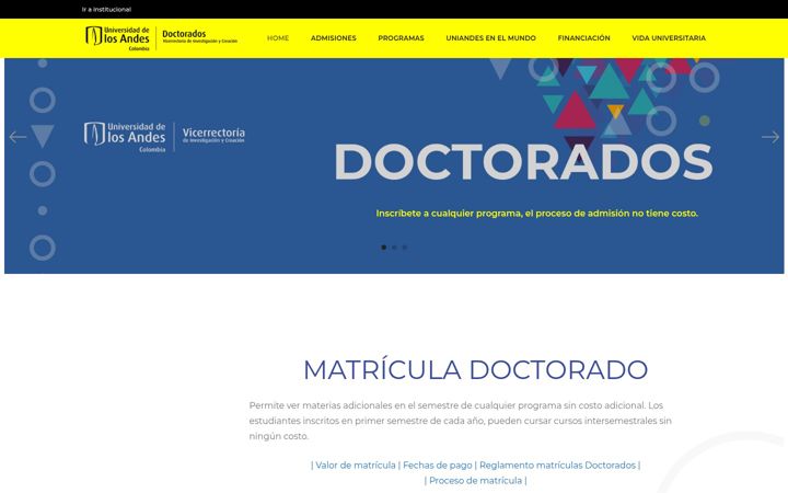 Kuvakaappaus sivustosta doctorados.uniandes.edu.co