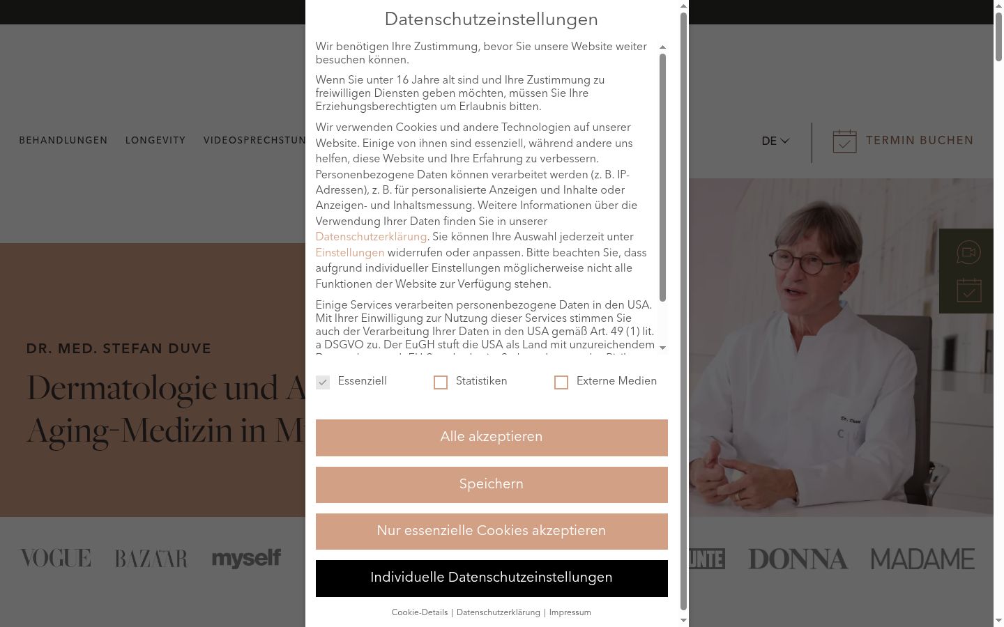 Screenshot del banner di consenso mostrato prima di qualsiasi interazione