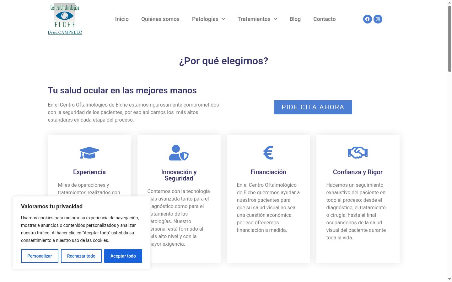 Captura de pantalla del banner de consentimiento mostrado antes de cualquier interacción