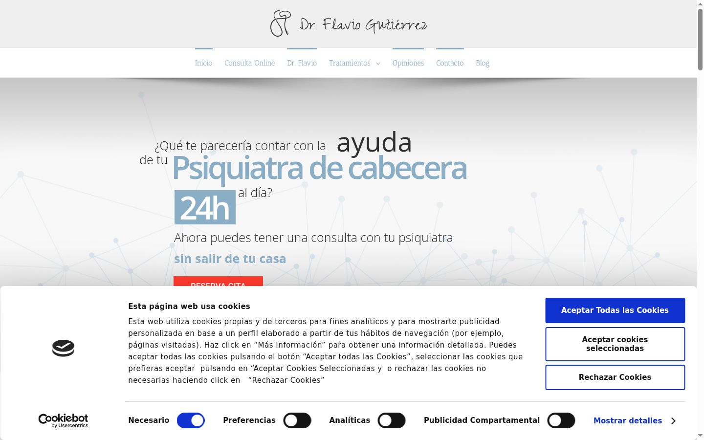 Captura de pantalla del banner de consentimiento mostrado antes de cualquier interacción