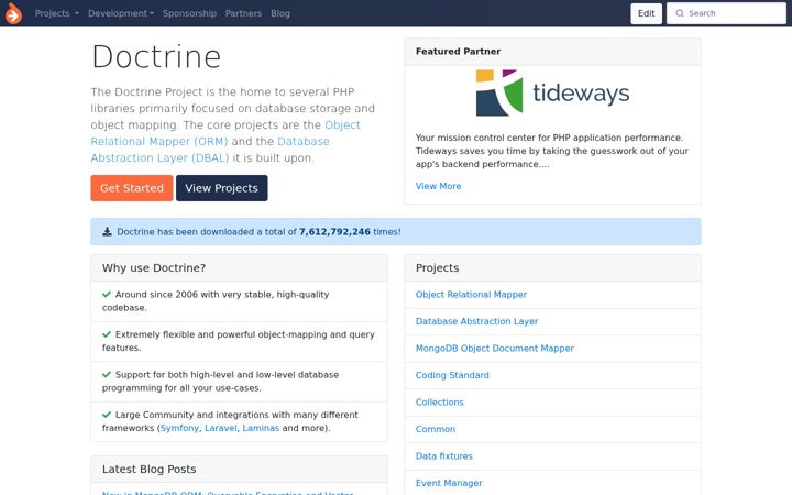 Screenshot of doctrine-project.org
