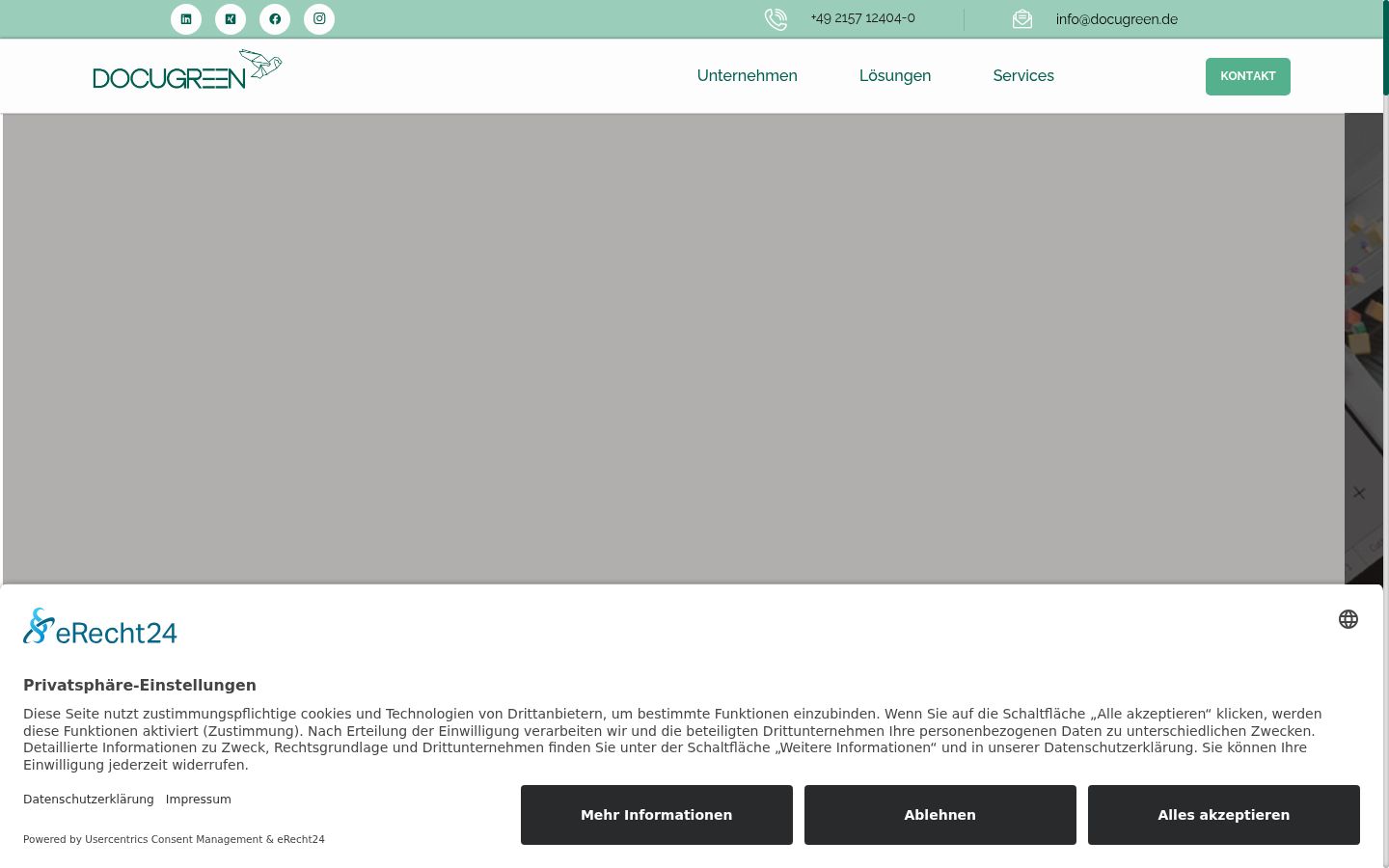 Screenshot des Einwilligungsbanners vor jeglicher Interaktion