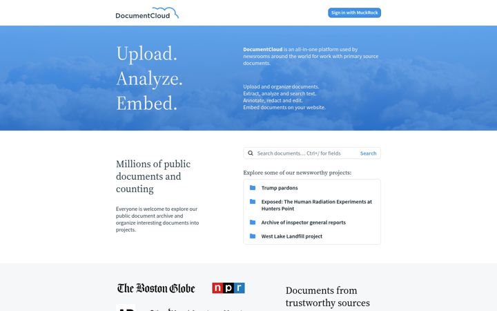 Screenshot van documentcloud.org