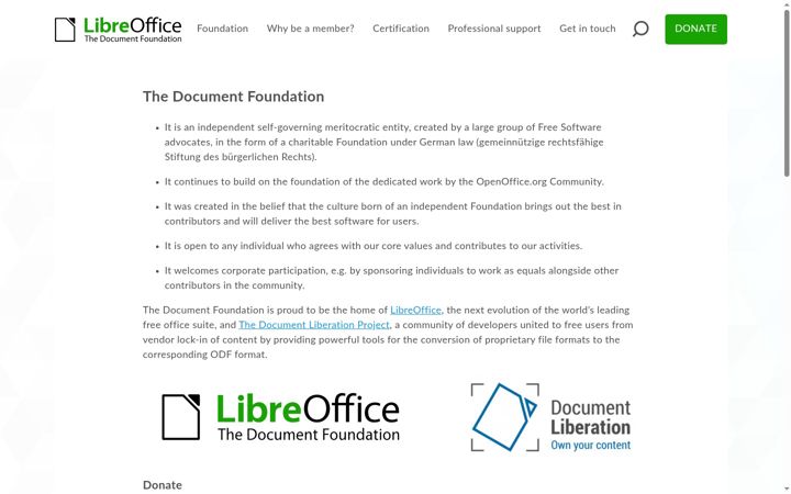 Screenshot ta' documentfoundation.org