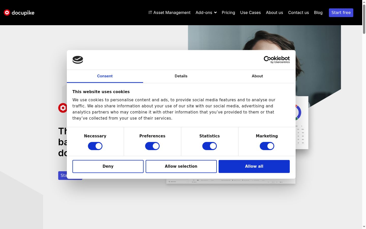 Screenshot of the consent banner shown before any interaction