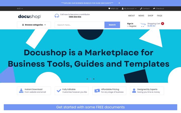 Captura de pantalla de docushop.com.au