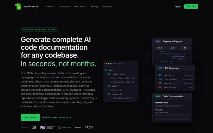 Screenshot of docuwriter.ai