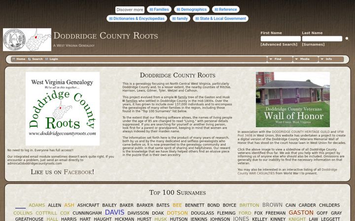 Screenshot of doddridgecountyroots.com