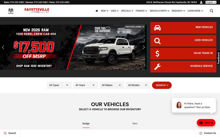 Screenshot of dodgefayetteville.com