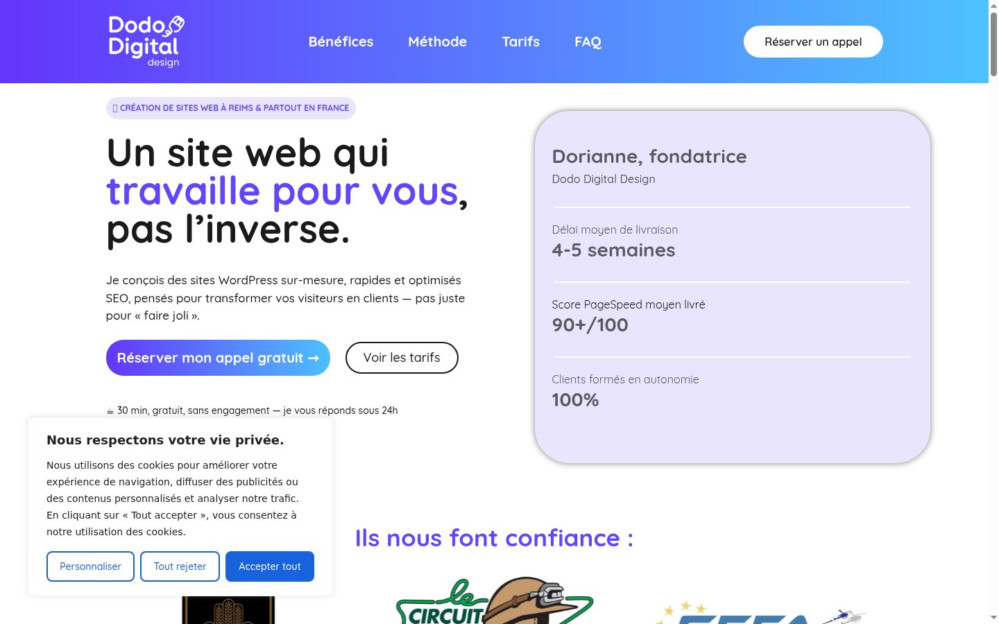 Capture d'écran de la bannière de consentement affichée avant toute interaction