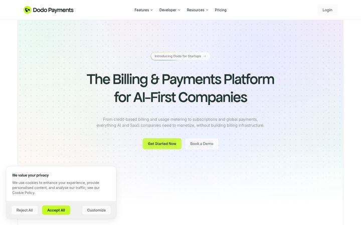 Screenshot van dodopayments.com