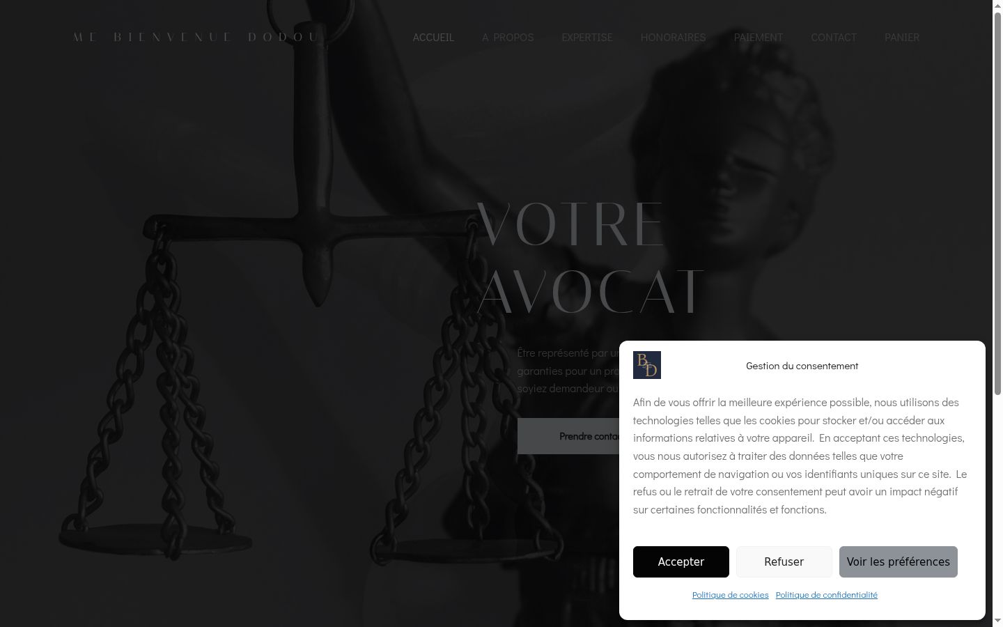 Capture d'écran de la bannière de consentement affichée avant toute interaction