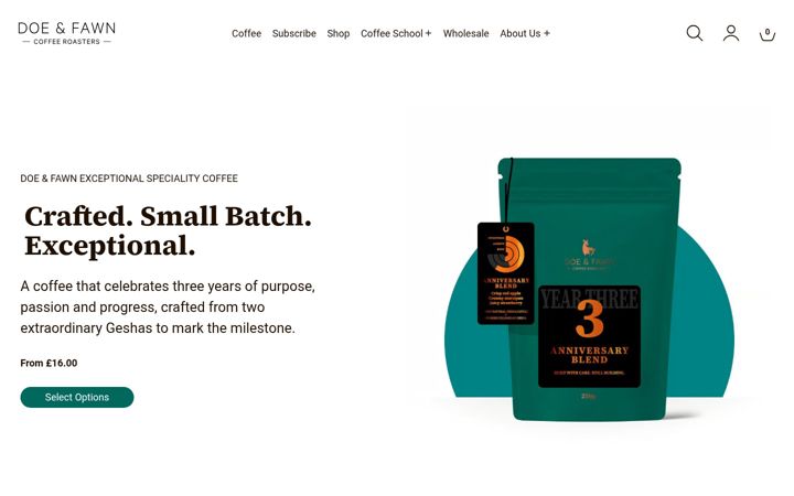 Screenshot of doeandfawncoffee.co.uk
