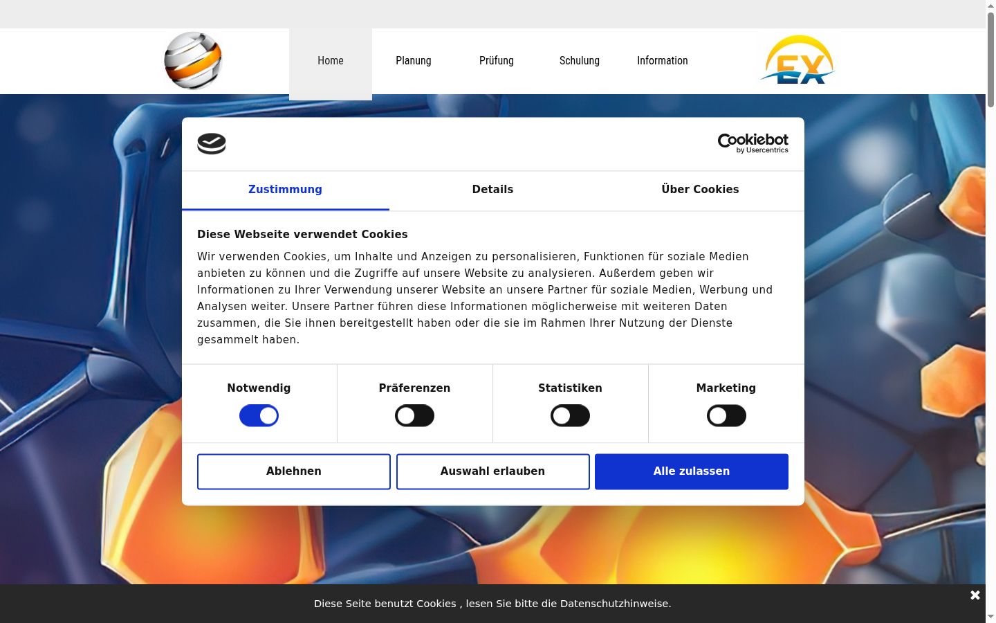 Screenshot del banner di consenso mostrato prima di qualsiasi interazione