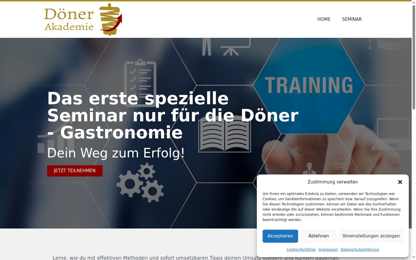 Screenshot des Einwilligungsbanners vor jeglicher Interaktion