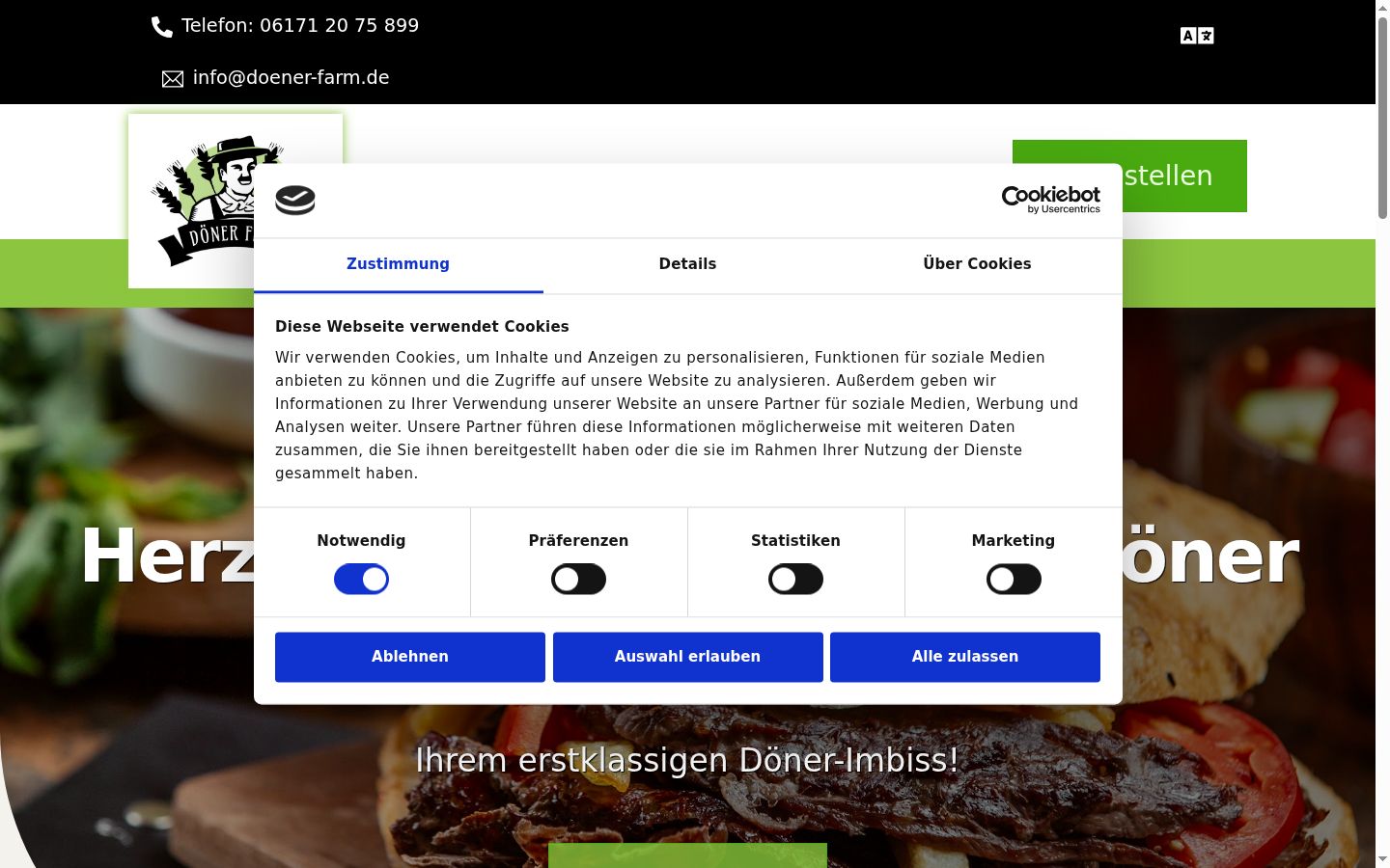 Skærmbillede af samtykkebanneret, som det blev vist før nogen interaktion