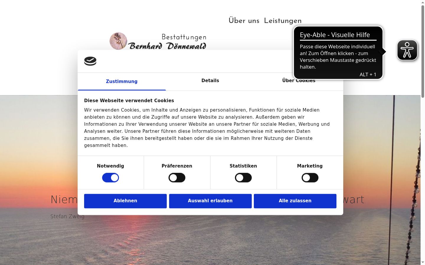 Screenshot des Einwilligungsbanners vor jeglicher Interaktion