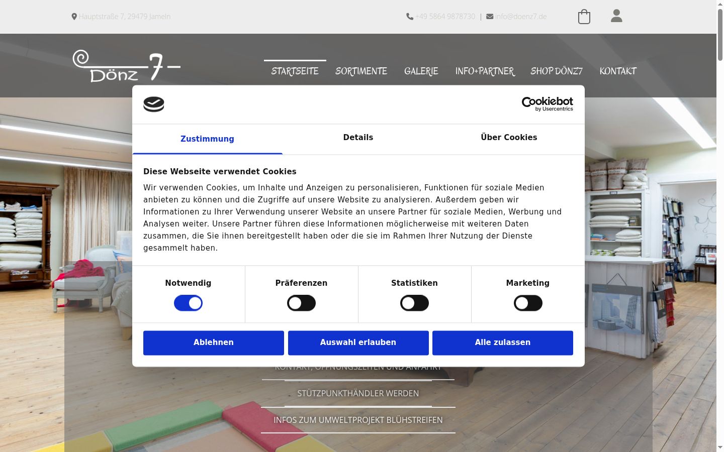 Screenshot des Einwilligungsbanners vor jeglicher Interaktion