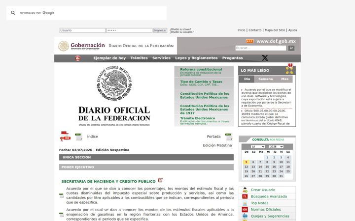 Screenshot of dof.gob.mx