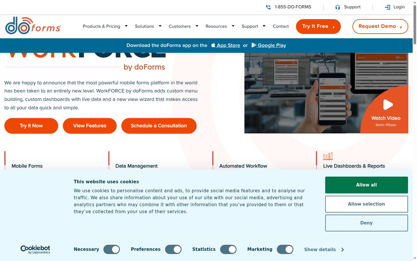 Screenshot del banner di consenso mostrato prima di qualsiasi interazione