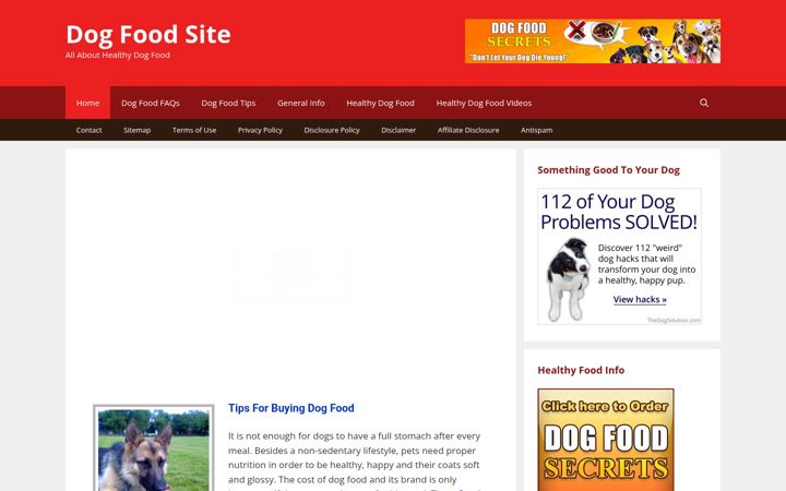 Screenshot of dog-food-site.com