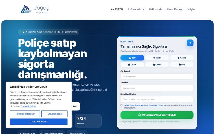 Екранна снимка на dogacsigorta.com.tr