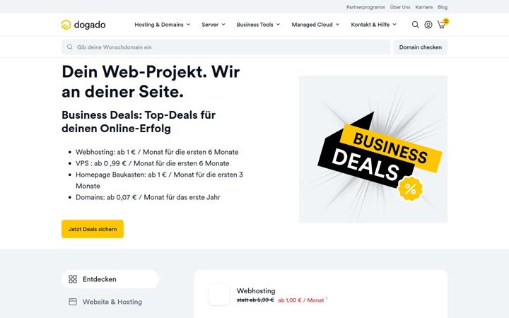 Screenshot van dogado.de