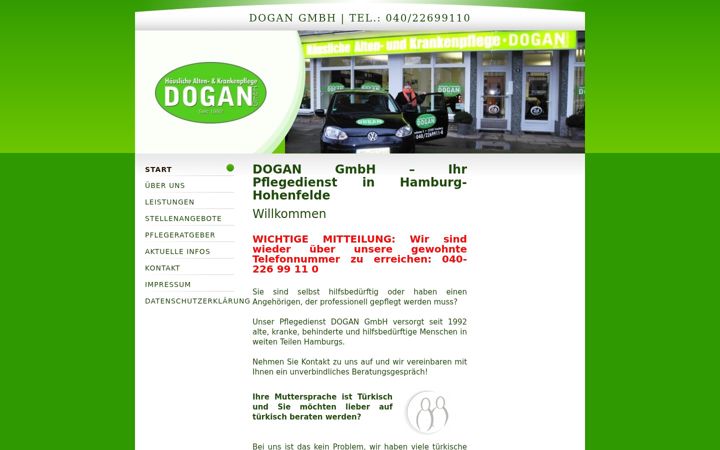 Screenshot von dogan-pflege.de