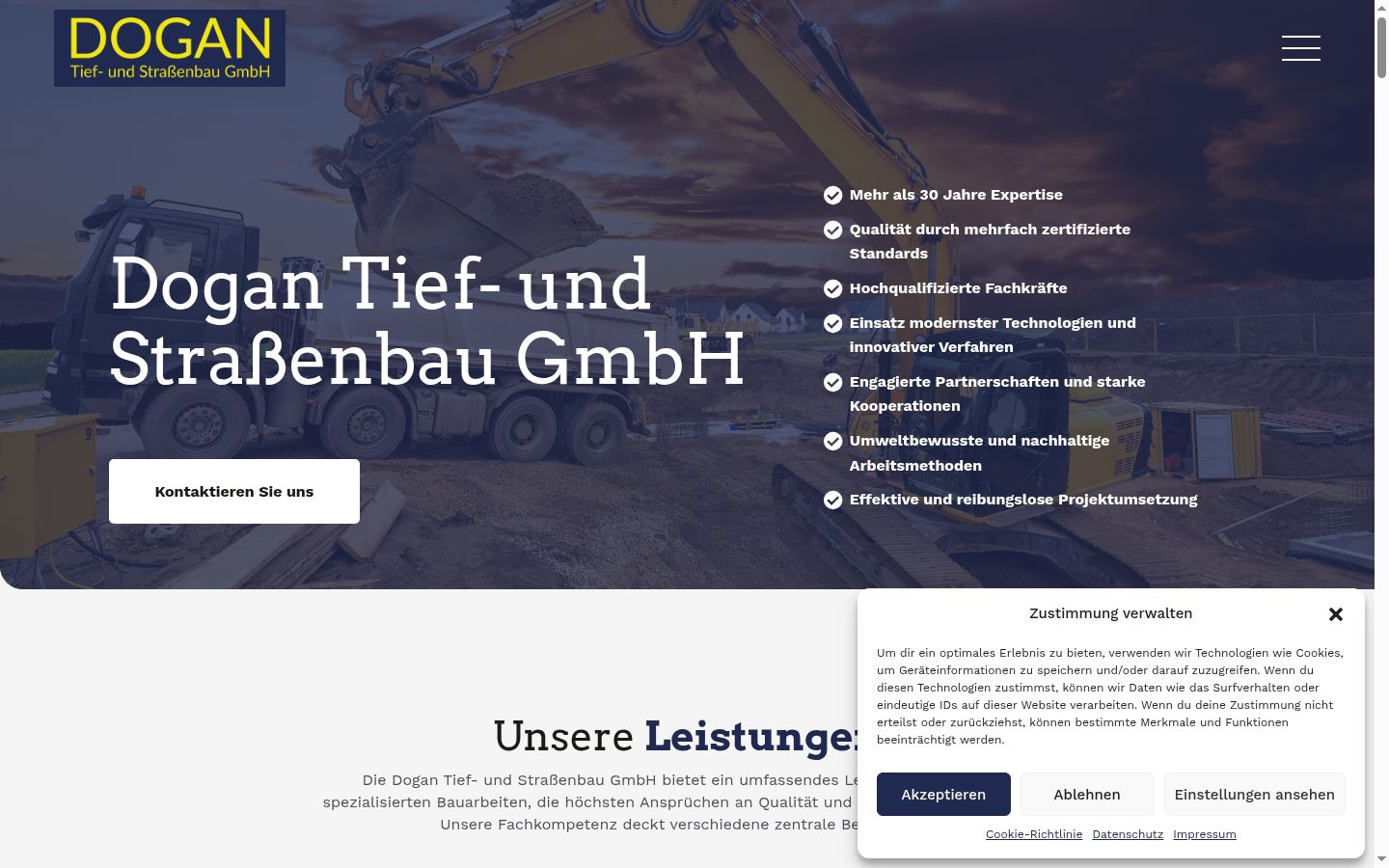 Screenshot des Einwilligungsbanners vor jeglicher Interaktion