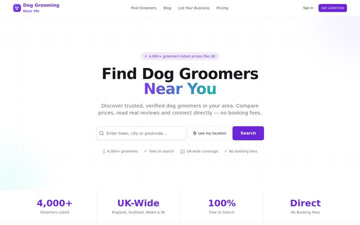 Screenshot of doggroomingnearme.co.uk